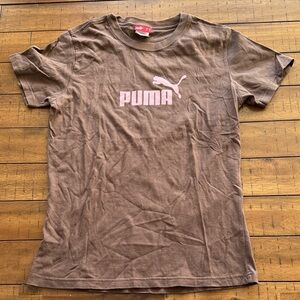 Puma Brown Tee Top Shirt with Pink Logo M/XL